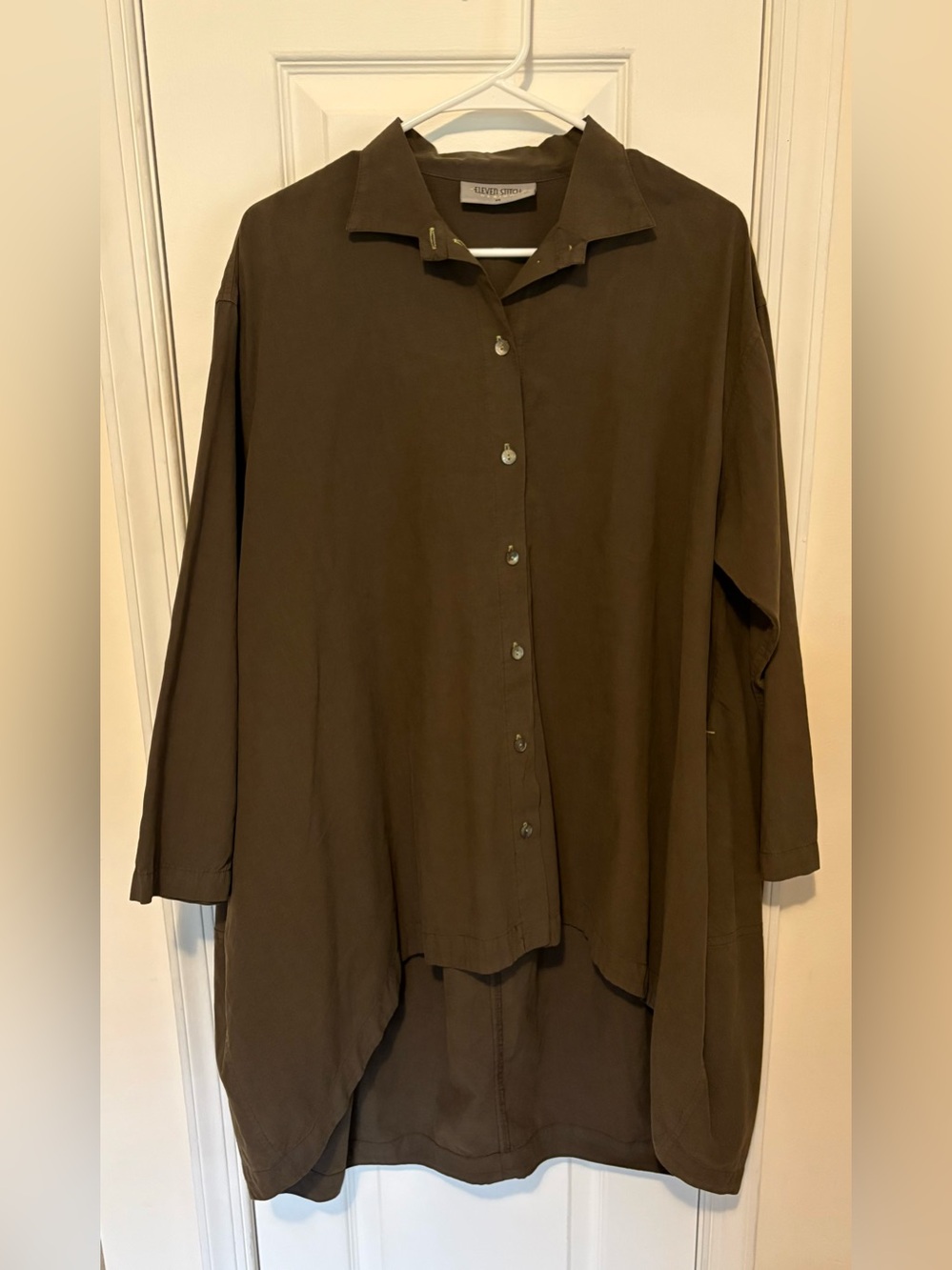 Eleven Stitch Design Olive Khaki Asymmetric Button Down Tunic Size XS